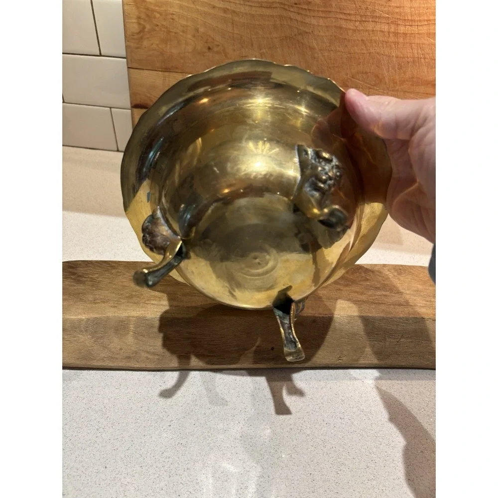 VINTAGE Brass 3 - Footed Bowl With Decorative Gargoyle Feet